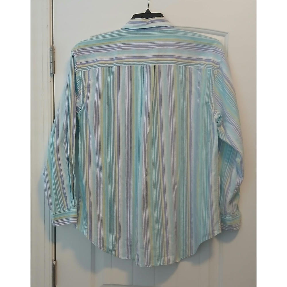 Fresh Produce Mens Large Striped Button Down Shirt Cotton Blue Purple ALSSHPS - Picture 2 of 3